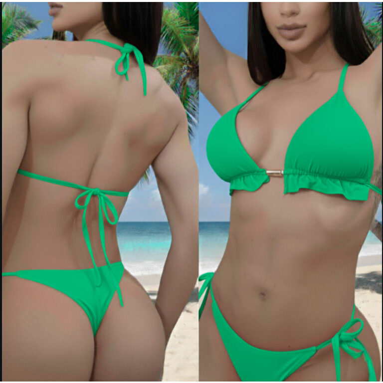 Bikini Com Tira / Fio e Detalhe Dourado Moda Verã