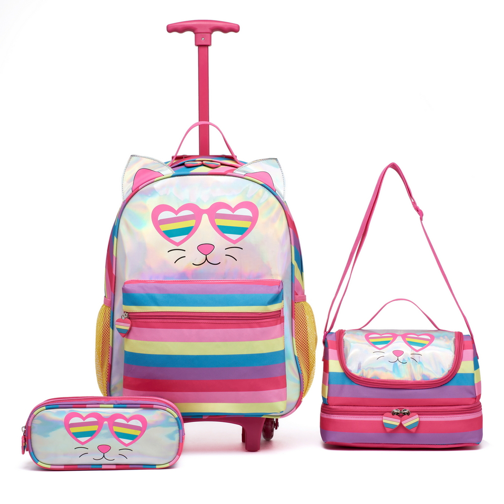 Kit Mochila Estojo Lancheira Menina Rodinha Espaçosa Bolsa Escolar Guelph Viagem