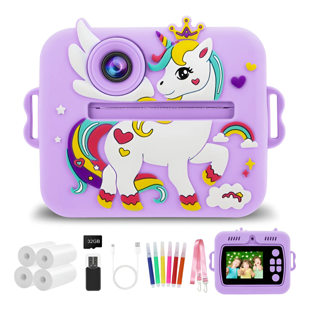 Câmera Digital Infantil Instantânea Com Capa De Silicone+usb/SUPORTA IMPRESSÃO CRIATIVA MONOCROMÁTIC