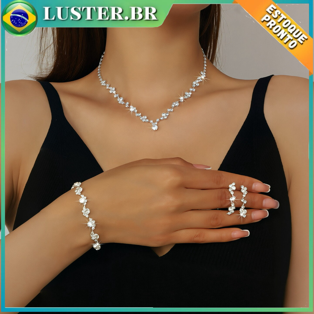 Colar e brincos de liga irregular femininos, pulseira, conjunto de anéis, conjunto de joias de casam