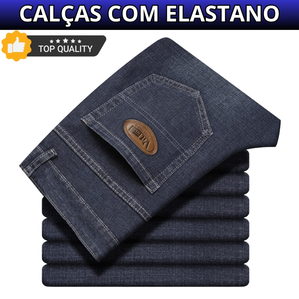 Calça Jeans Masculina Tradicional Com Elastano Lycra Azul Escuro