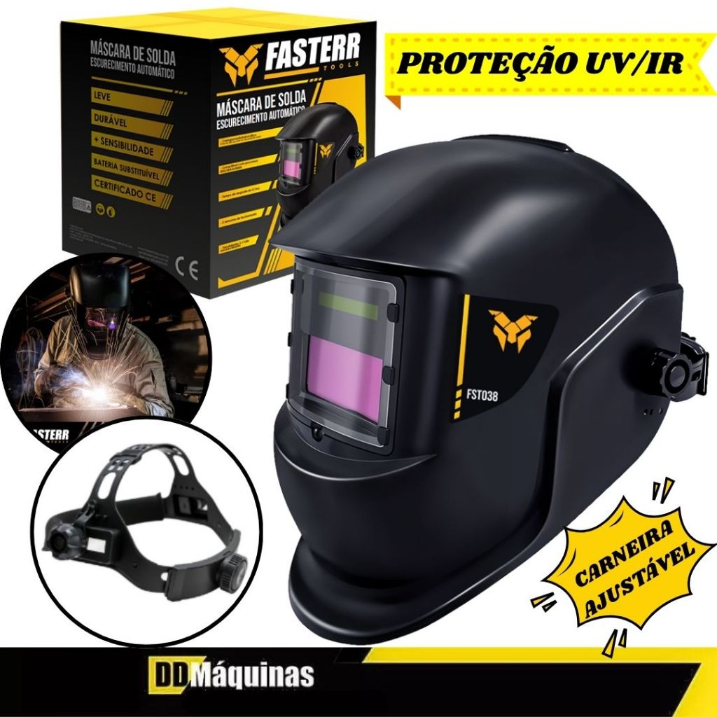 Máscara de Solda com Escurecimento Automático Sem Regulagem – Fasterr