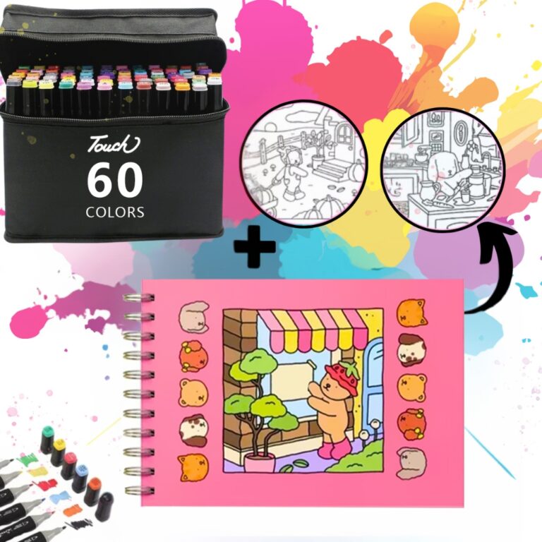 Livro de desenho animado + Multicolor Marker Set 2