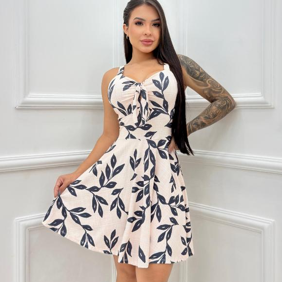 Vestido Feminino Estampado Rodado Alcinha com Bojo