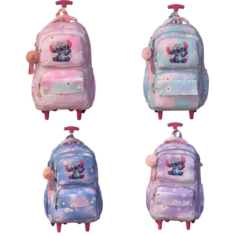 mochila escolar infantil juvenil com rodinha Stich