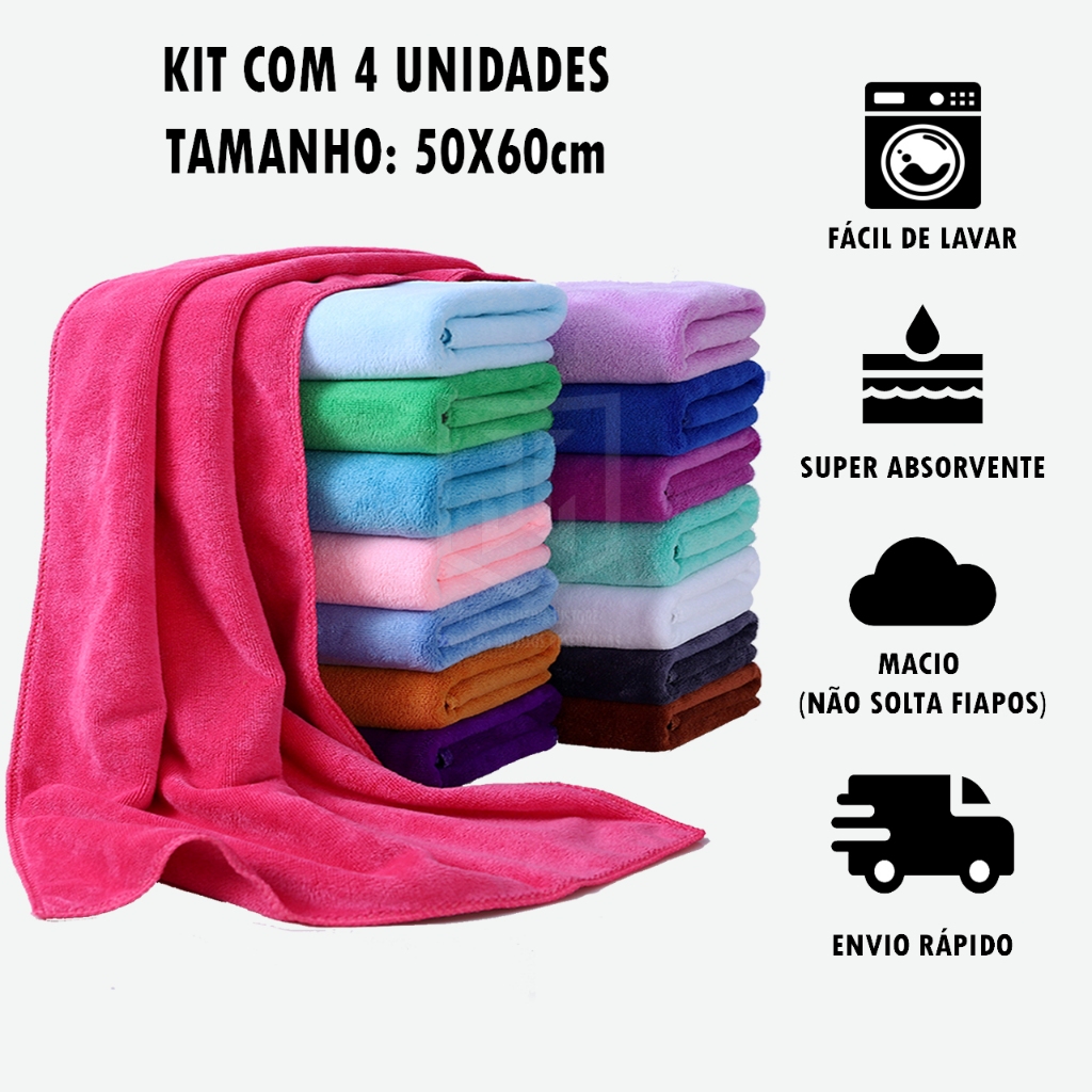 Kit 4 Panos de Chão Grande Limpeza 50x60cm Microfibra Multiuso
