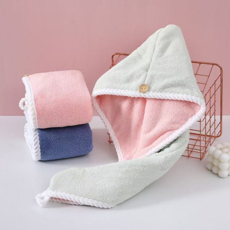 Touca de banho grossa de microfibra com botão par