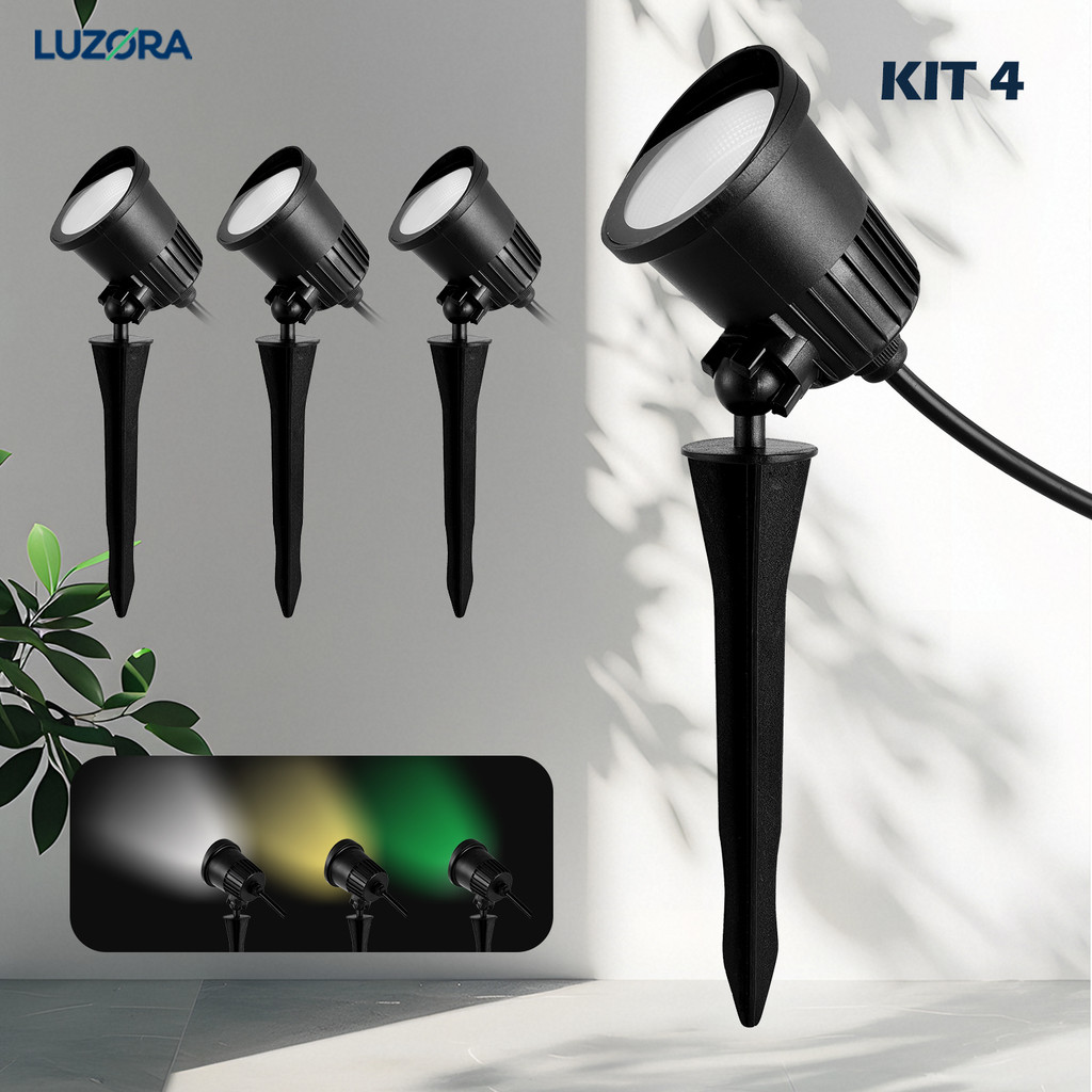 KIT 4 a 12 Luminária LED Espeto Jardim Luzes de gramado 7W IP65 para Áreas Externas Durável Bivolt