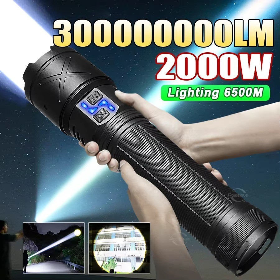 Lanterna LED mais poderosa 30000000LM forte luz táctica tocha grande luz recarregável tocha de longo