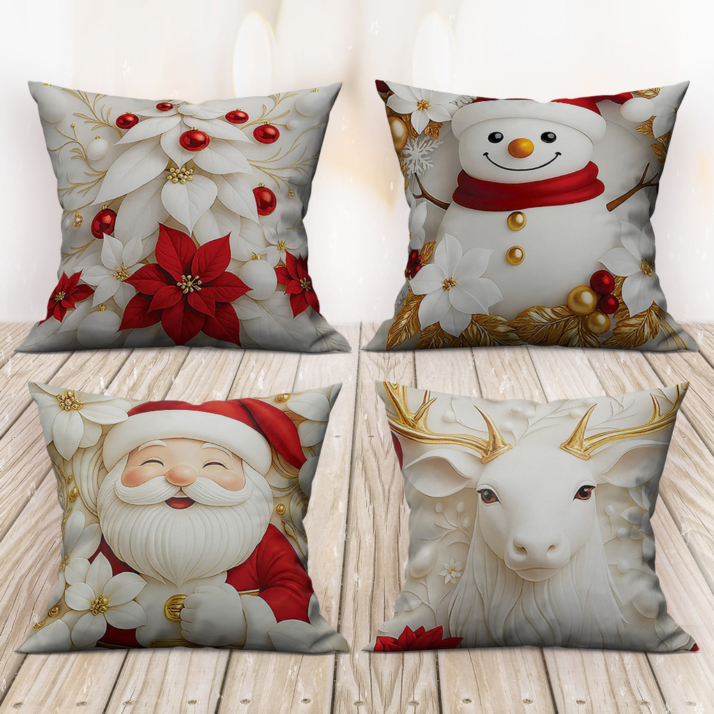 Kit Com 04 Capas De Almofadas 45×45 Em Oxford NATAL 08