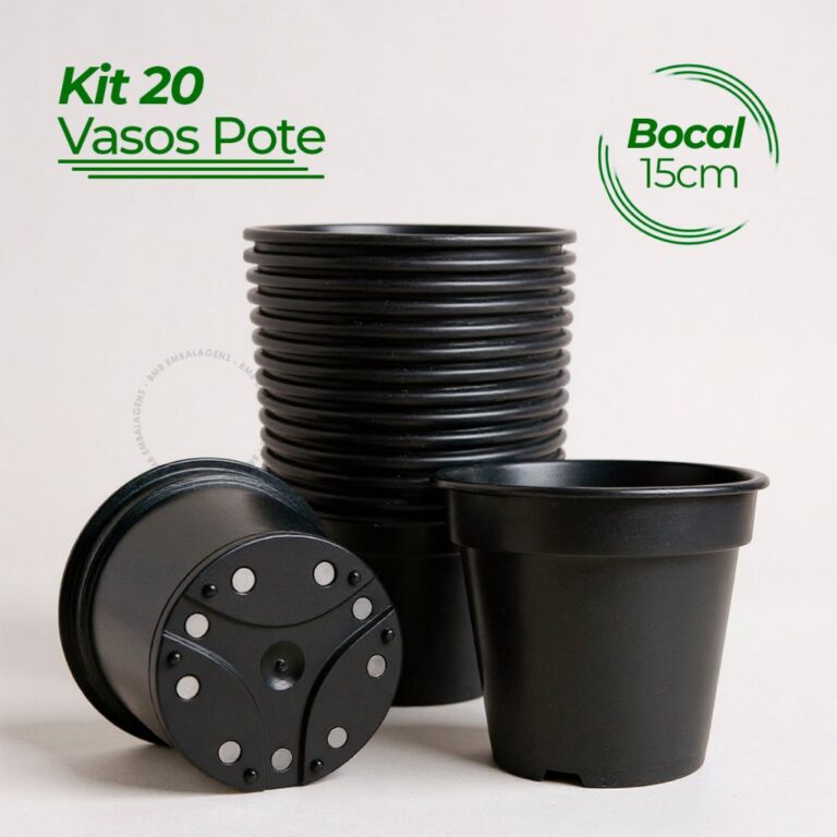 Kit 20 Vaso Pote Redondo Plástico Bocal 15cm Pret
