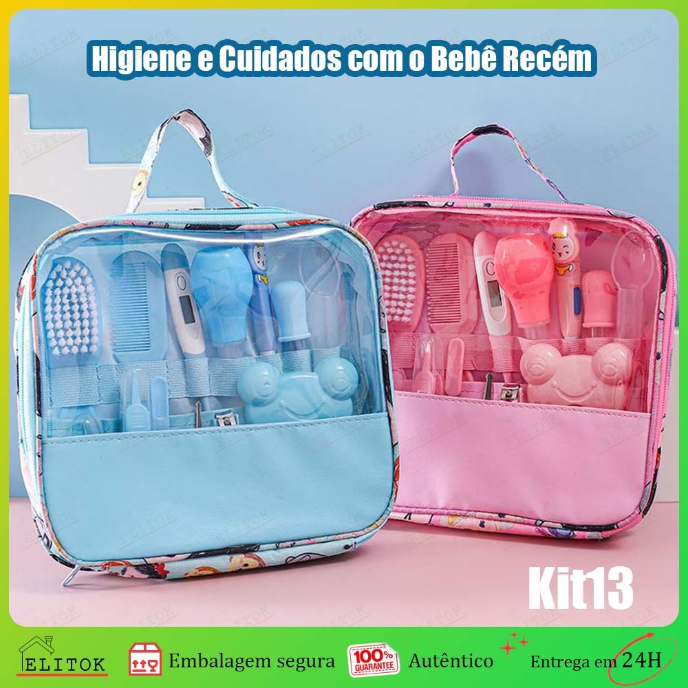 Kit de Higiene para Bebê 13 Peças Recém Nascido Cuidados Unissex Escova Pente Tesoura Unha Completo