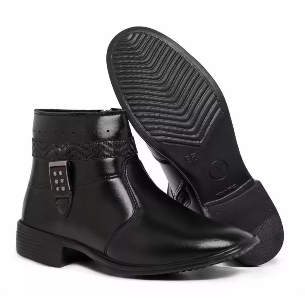 Promoção Preço Baixo: Bota Cano Curto Botinha Feminina Couro Ecológico Moda Detalhe Fivela Moderno 2