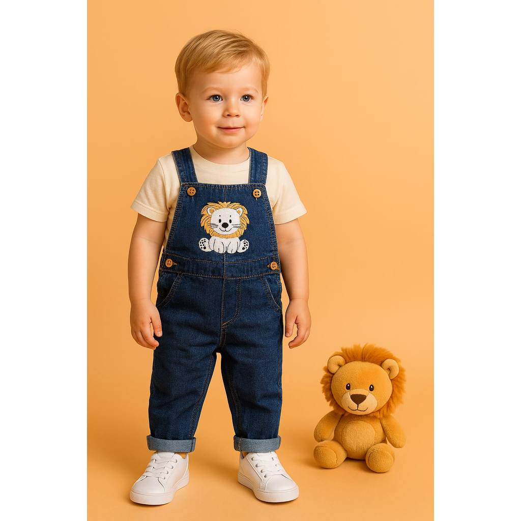 Macacão Jardineira Jeans Calça Infantil Menino Bordado 1 a 3 Anos – At