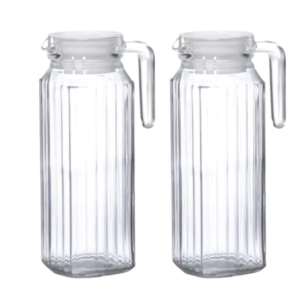 Kit 2 Jarras Com Tampa Clássica Milano De Vidro 1 Litro Design Sofisticado Resistente