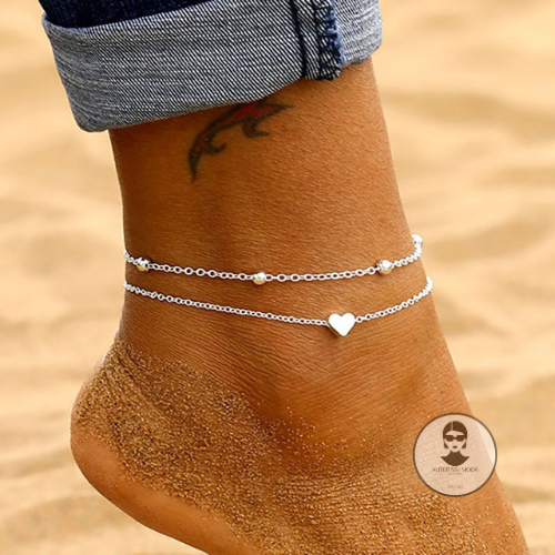 Tornozeleira Feminina Mini Coração Delicado Folh