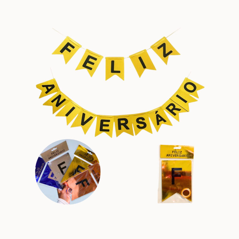 1 Faixa Feliz Aniversário Metalizada Decorativa P
