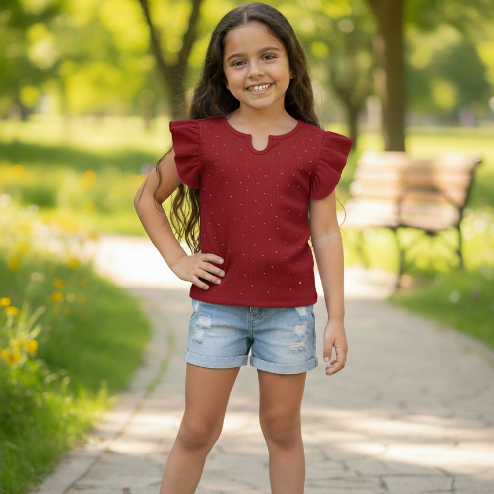 Blusinha Infantil Ribana Feminina com Babado Do 2 ao 10 Anos  Estilo E Conforto