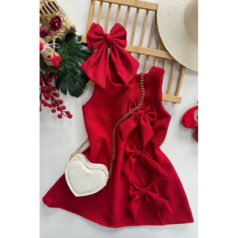 Vestido infantil de linho com laços