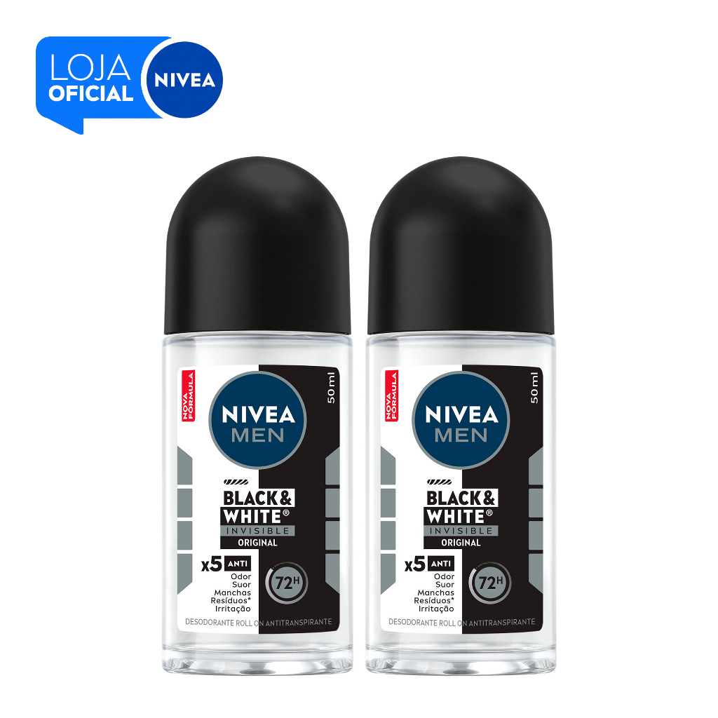 NIVEA KIT Desodorantes Antitranspirante Roll On NIVEA Men Invisible for Black E White 50ml BBB 26