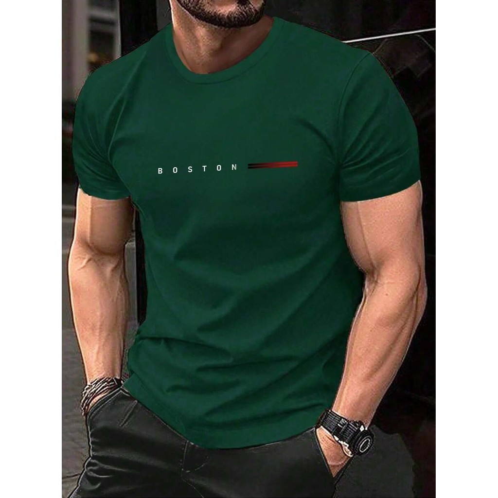 Camisa Masculina Manga Curta Estampa Boston Estilosa Tecido Leve Resistente