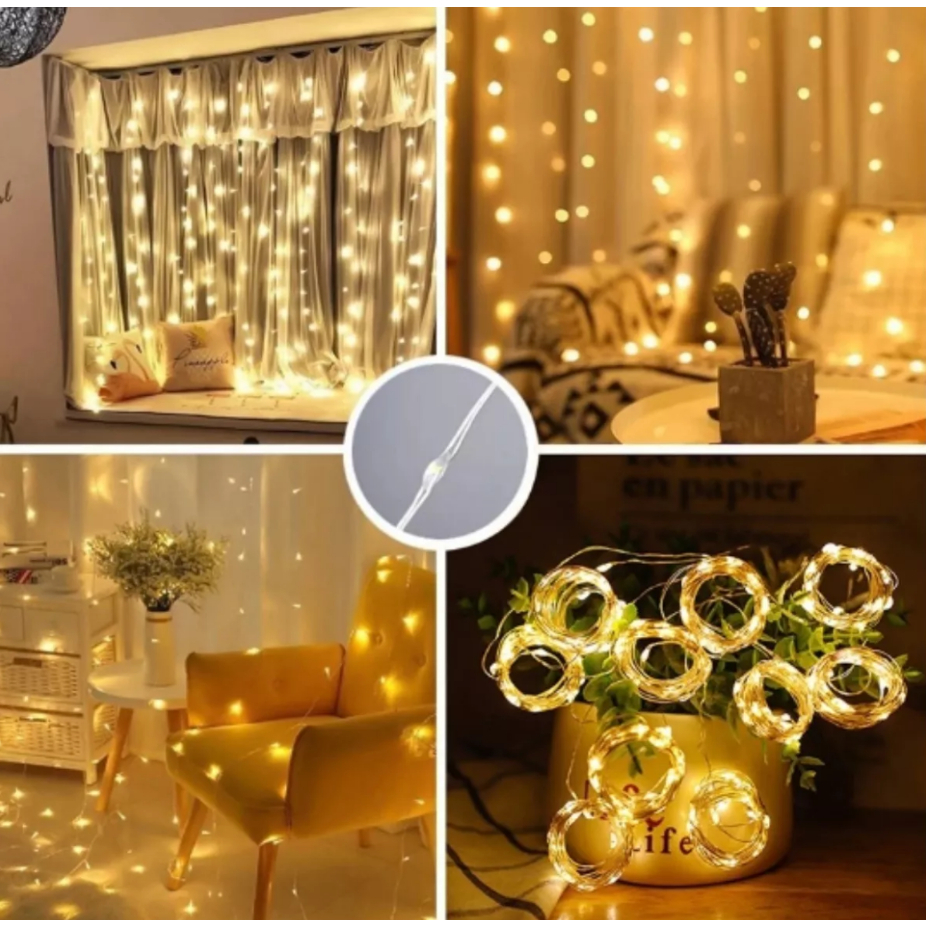 Cortina 300 Leds 3×3 Metros Amarelo Festa/Casamento Eventos/Natal Branco Quente