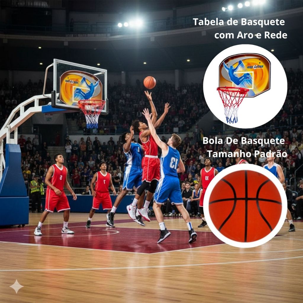 Kit Tabela de Basquete com Aro e Rede + Bola De Basquete Basketball Tamanho Padrão Cesta de basquete