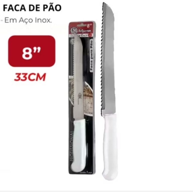 Faca de pão aço inox 8 polegadas 33 cm cabo bran
