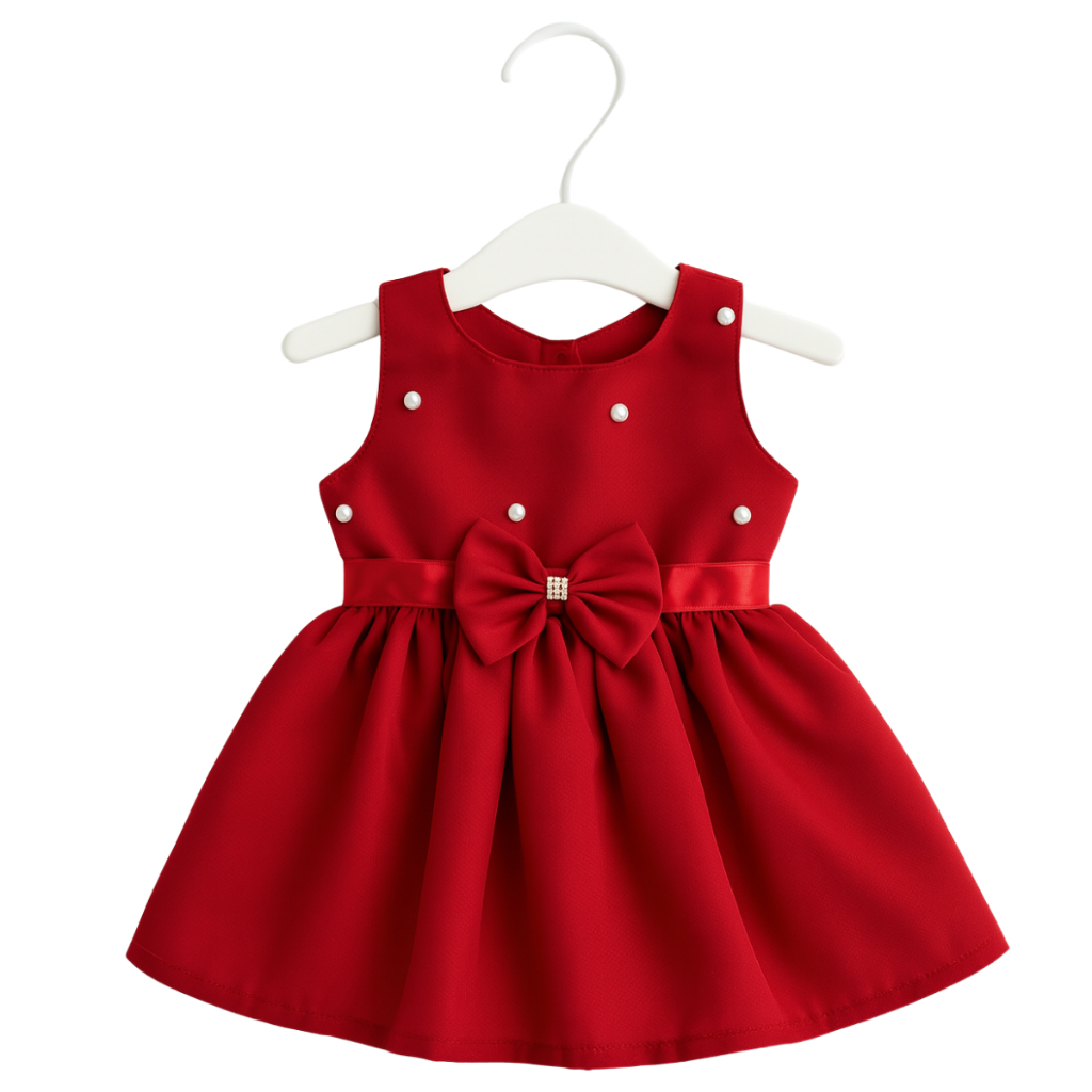 Vestido Infantil Verão para Festa Roupa Bebê Menina Luxo com Laço Vermelho Natal
