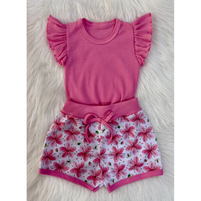 Conjunto com Cropped Manguinha FruFru Infantil de 