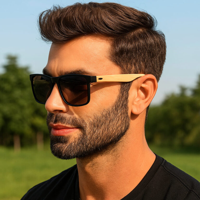 ÓCULOS DE SOL QUADRADO ESTILO BAMBU MADEIRA LENTE