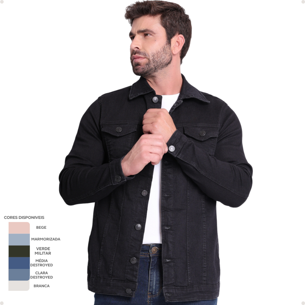 Jaqueta Jeans Sarja Masculina Fit Coloridas Casual Versátil