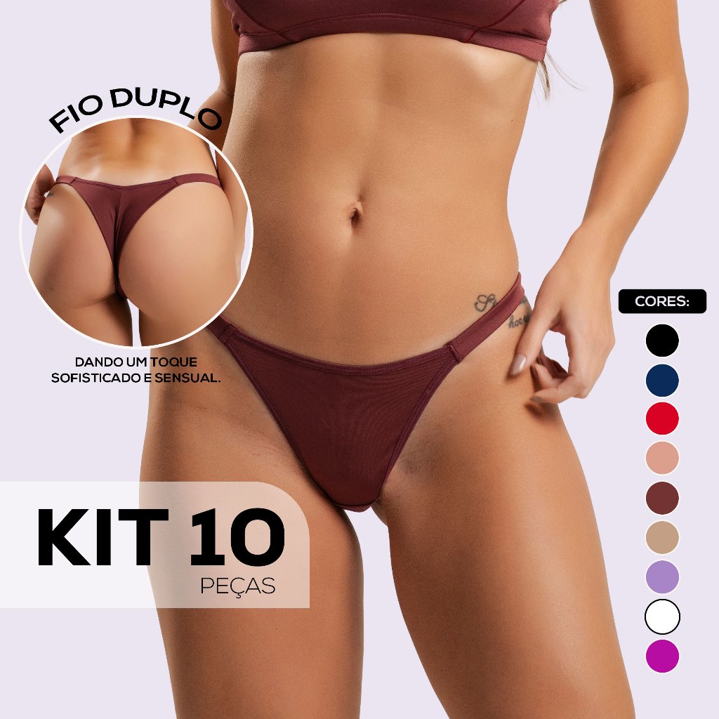 Kit até 10 Calcinhas Fio Duplo Tanga Basic Tirinhas Microfibra Lingerie Luxo e Delicada Dyeu Modas