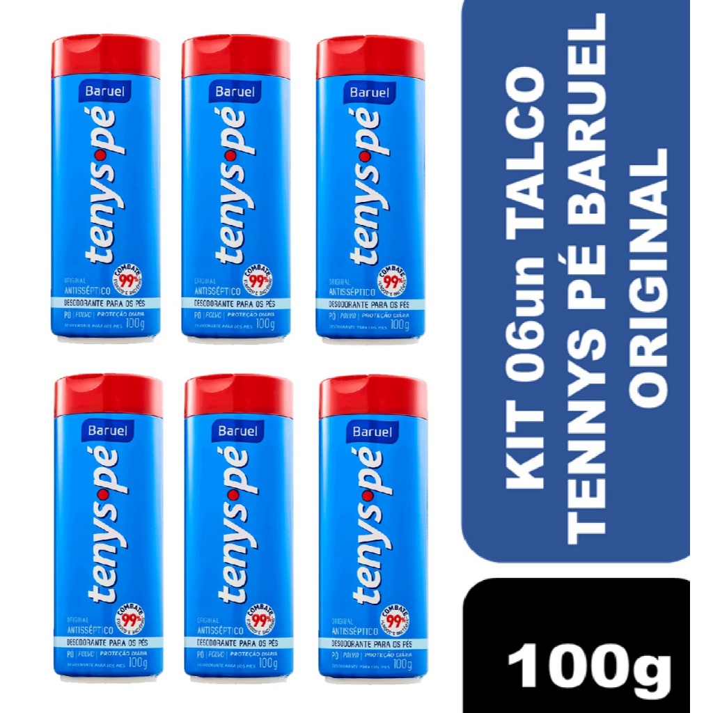Kit 06un Talco Desodorante para os Pés Pó Original 100g  Tenys Pé Baruel