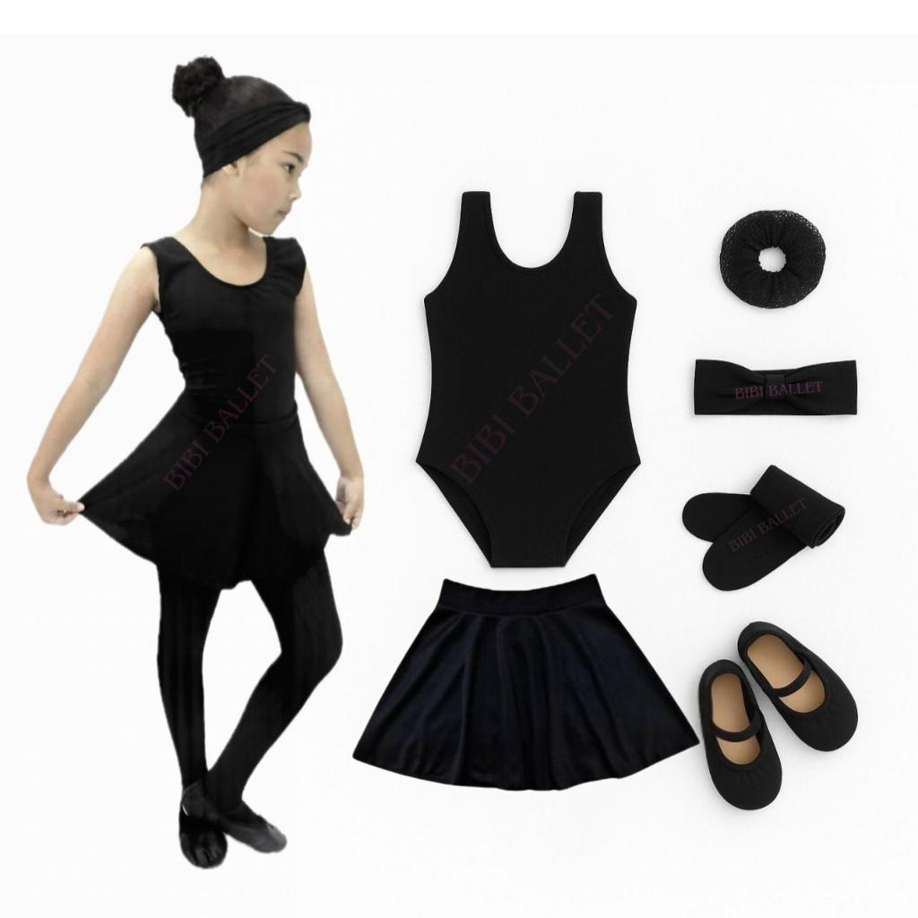 Kit Ballet Infantil 6 itens/ uniforme para dança completo (PRETO) – Saia de Cós e Collant Regata