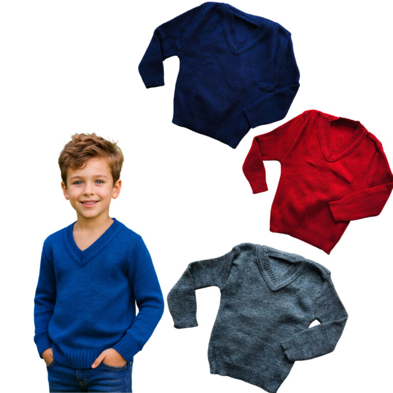 Blusa de lã menino Lisa gola em V sueter trico in