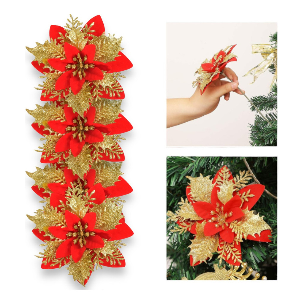 12 Flores De Natal Arvore Flor Artificial Decoração Enfeite