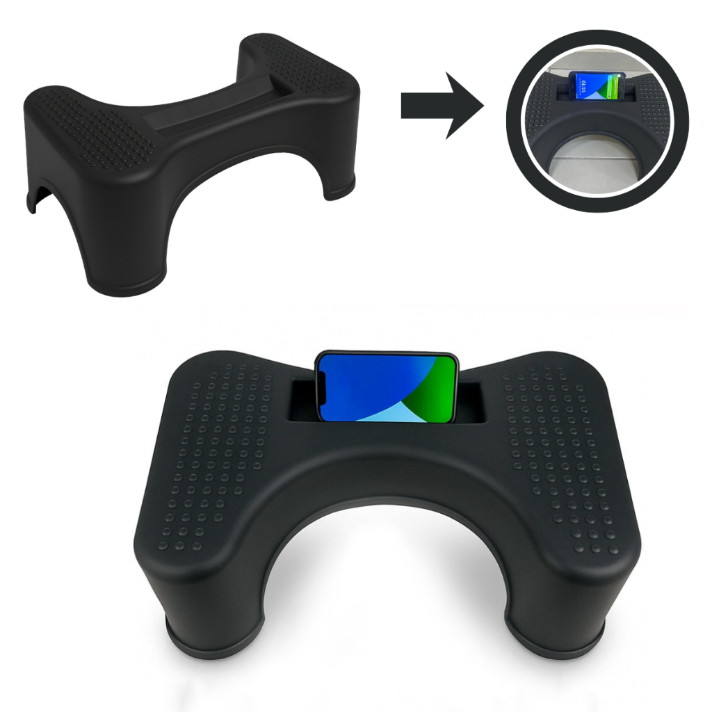 Banquinho Banheiro Apoio Pés Vaso Sanitário Com Porta Celular e Antiderrapante Multiuso