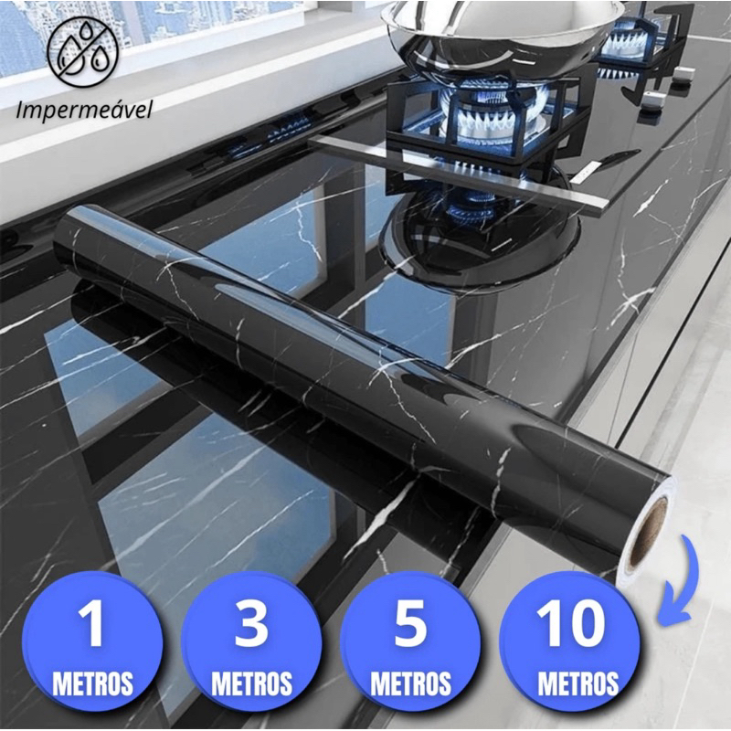 Adesivo Decorativo 1/3/5 Metros Mármore Preto Nero Pia Parede Box Banheiro Cozinhas Lavável