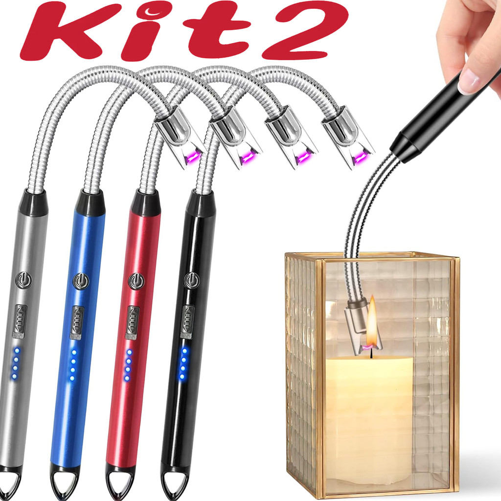 Kit 2 Isqueiro de Plasma USB Recarregável Acendedor Elétrico Flexível 360° para Fogão Vela e Churras