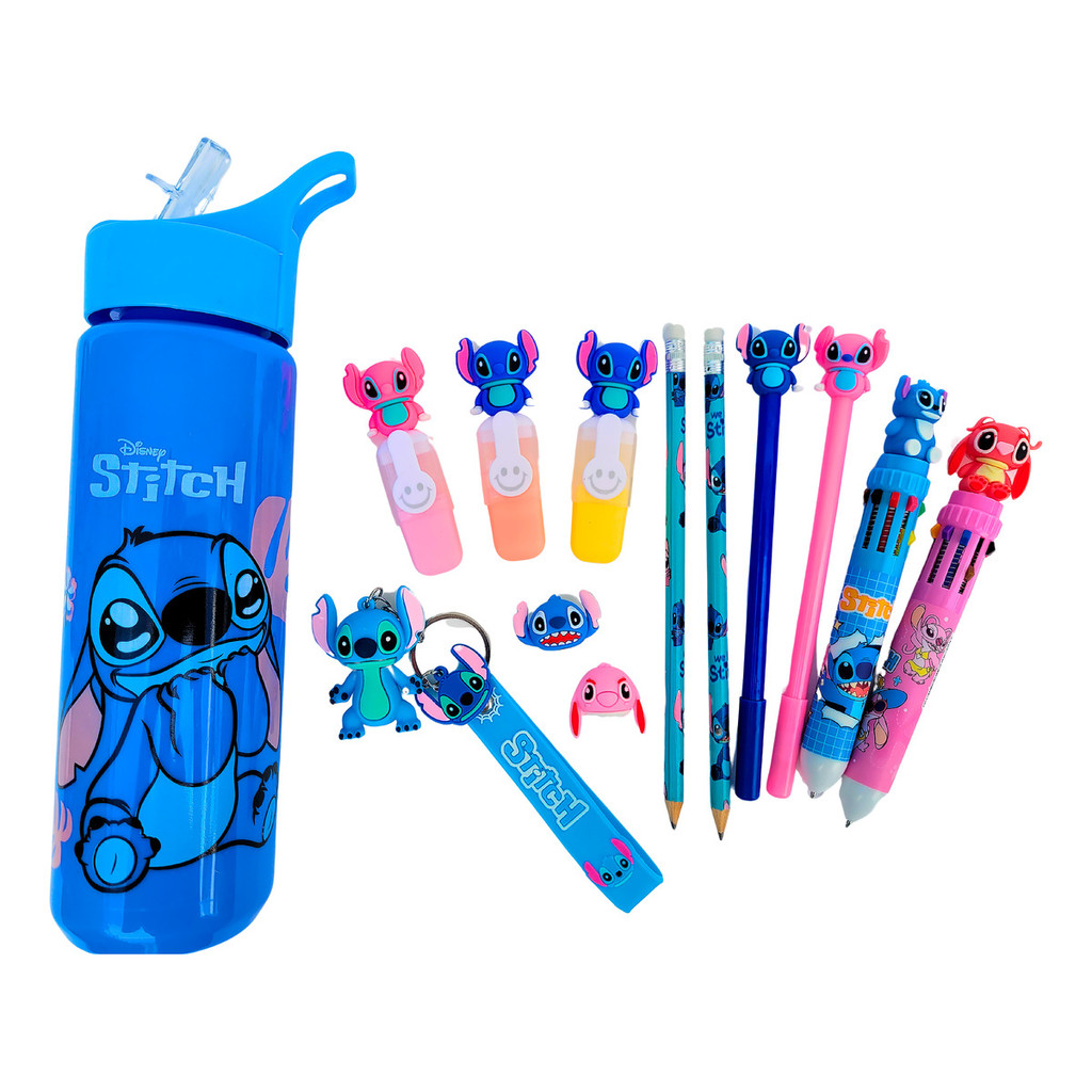 Kit Garrafa Stitch Papelaria Fofa Kawaii 7 Itens Presente