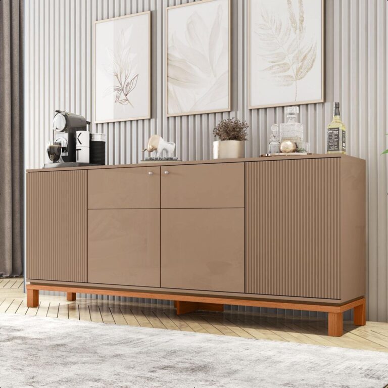 Buffet Aparador 4 Portas Balcão Cinza Jace Caemmu