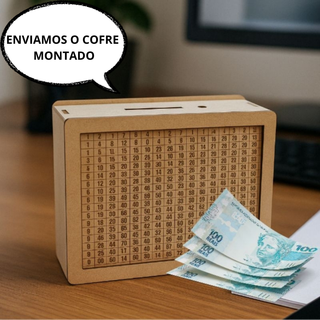 Cofre Desafio 10 MIL Caixa Cofrinho Mágico Guardar Poupança Em Mdf 5 MIL 1 MIL 2500