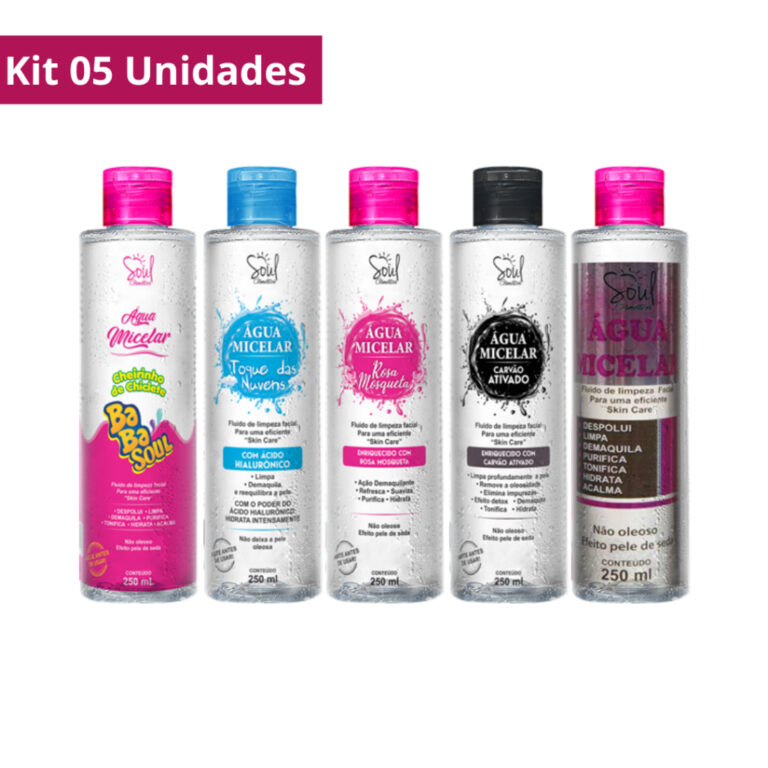 Kit 05 Água Micelar Limpeza Facial 250ml Soul Cos