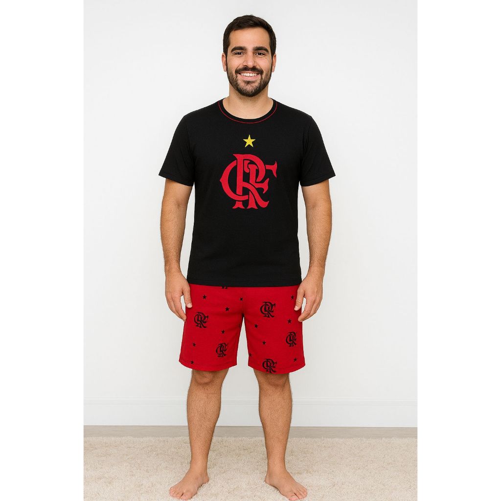 Pijama Adulto Masculino Estampado Curto para o Verão Temático de Time