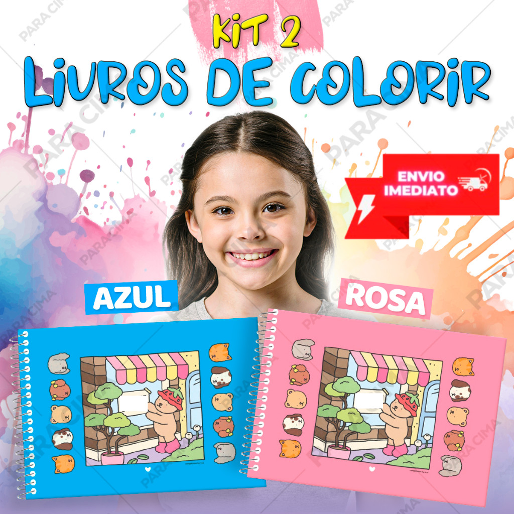 kit 2 livro de colorir bob 50 folhas caderno de desenho coloring book azul e rosa