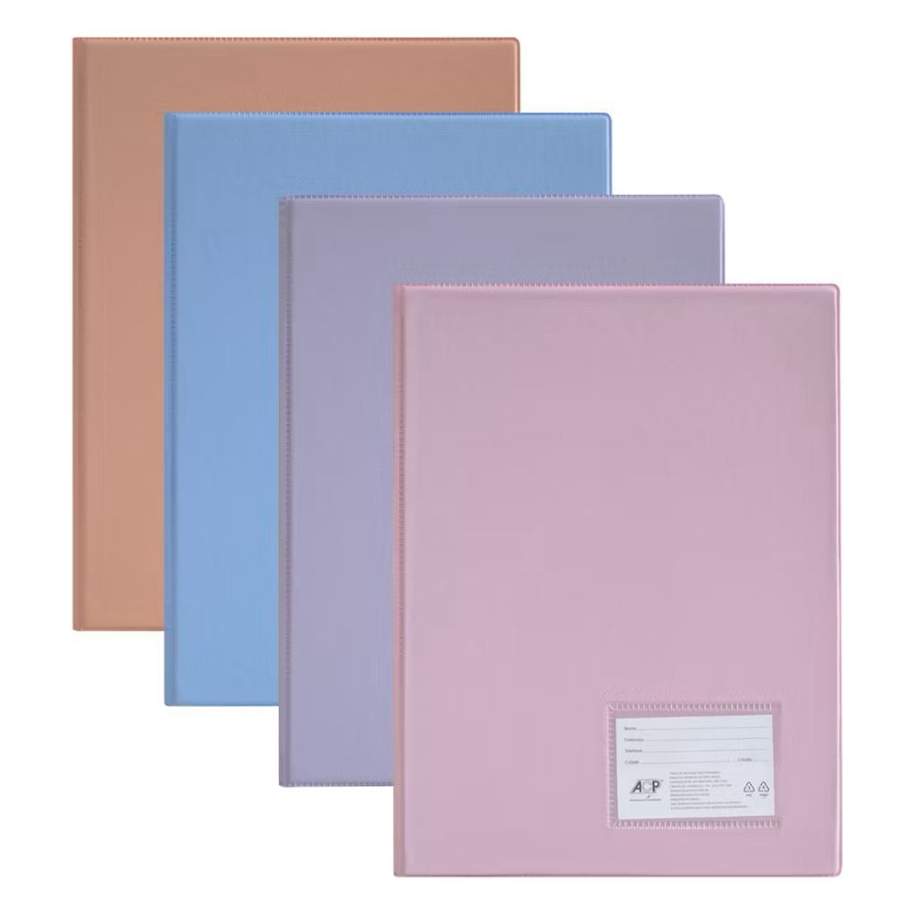 Pasta Catalogo Cores Pasteis Com 20 Envelopes Plásticos Acp Rosa Azul Lilas Coral