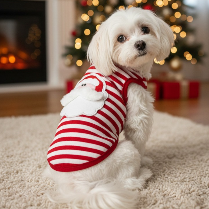 Roupinha Pet de Natal Listrada | Regata Fantasia c