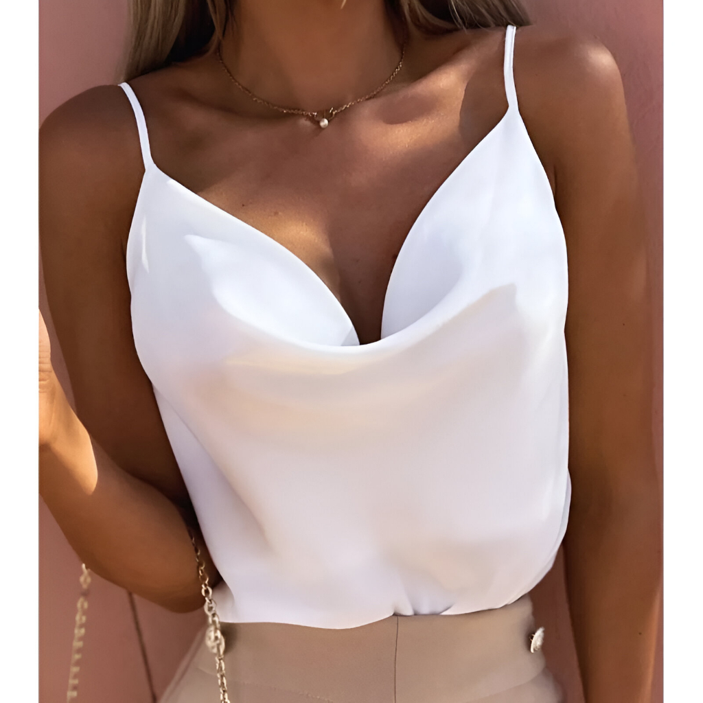 Blusa Feminina Regata Gola Boba Alça Ajustável Fina Elegante Casual Trabalho Verão Tendência