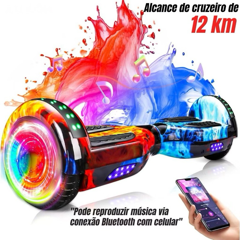 Hoverboard 6,5 com LED, Bluetooth e Motor 600W Brinquedo Infantil Premium para Meninos e Meninas